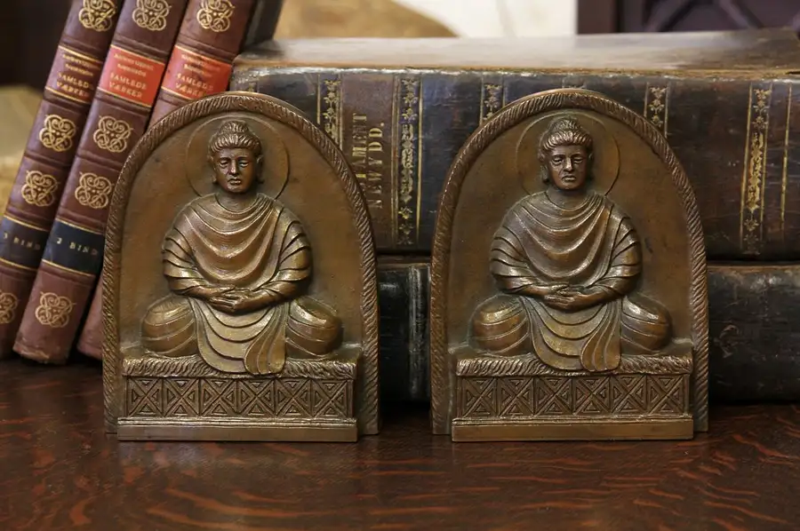 Main image of Pair Tiffany Bronze Buddha Bookends