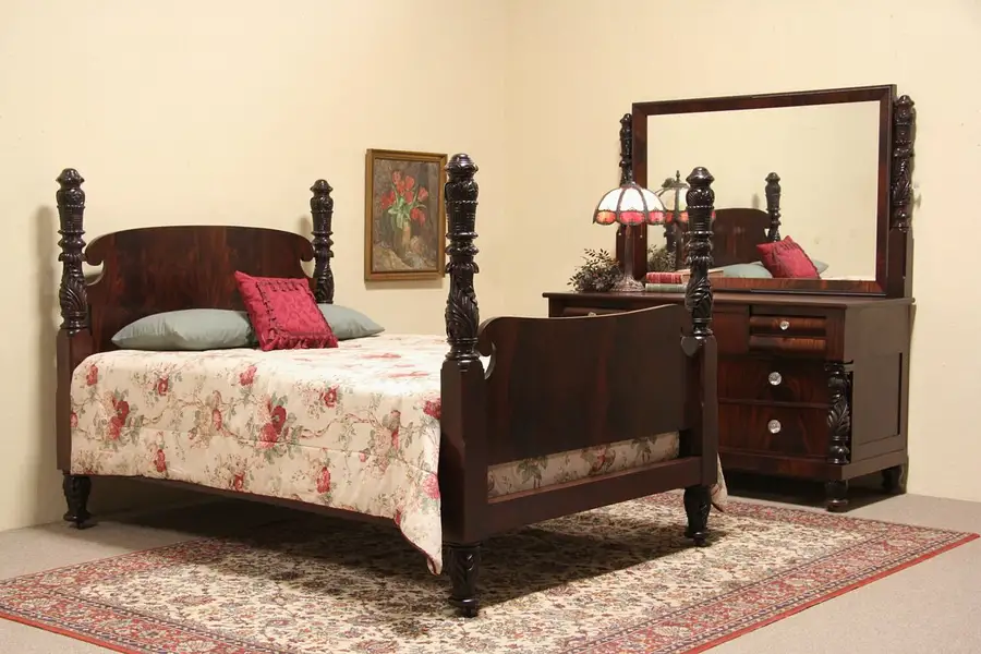Main image of Empire 1900 Antique Carved Mahogany 2 Pc. Queen Size Bedroom Set