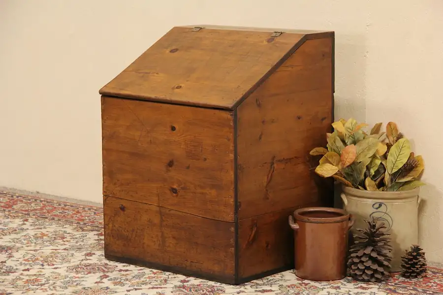 Main image of Country Pine 1900's Antique Primitive Firewood Box or Hopper