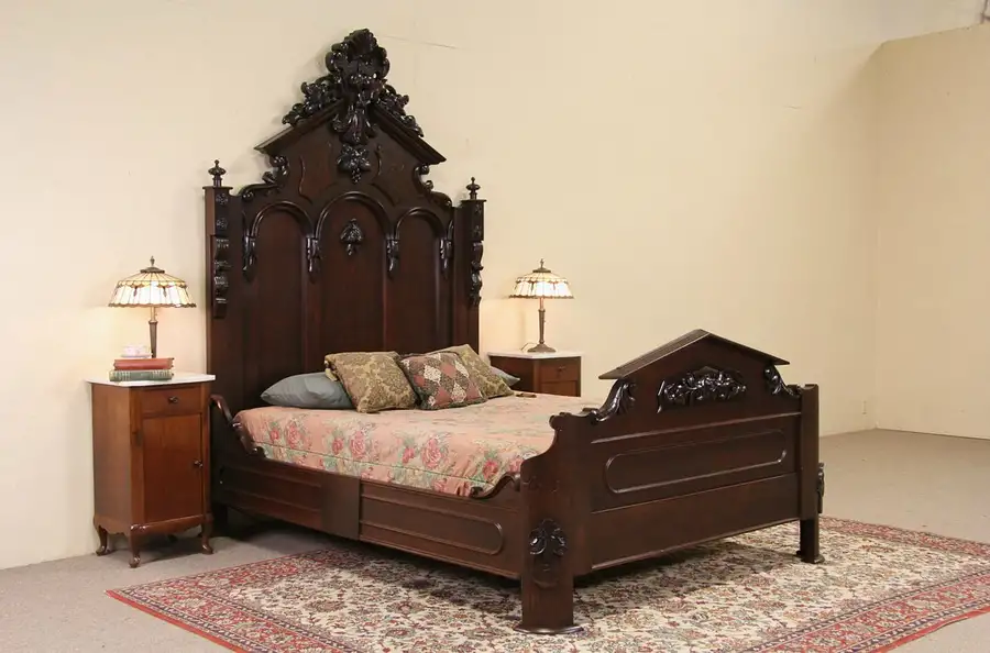 Main image of Victorian 1860's Antique Carved Walnut Queen Size Bed
