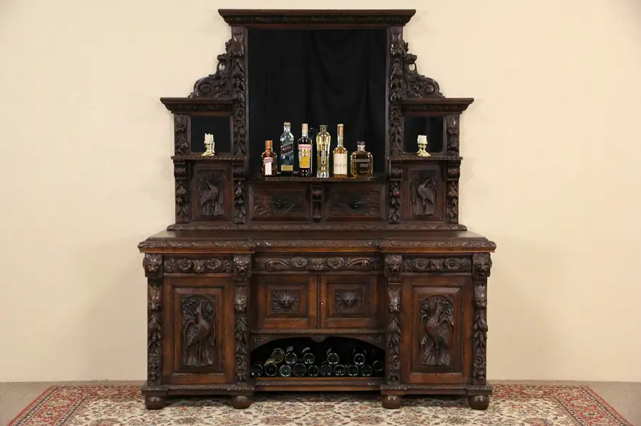 Main image of Black Forest 1870's Carved Oak Back Bar, Server or Sideboard