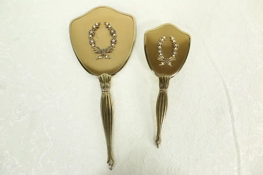 Main image of Mirror & Brush Vintage Boudoir Set, Pearls & Rhinestones
