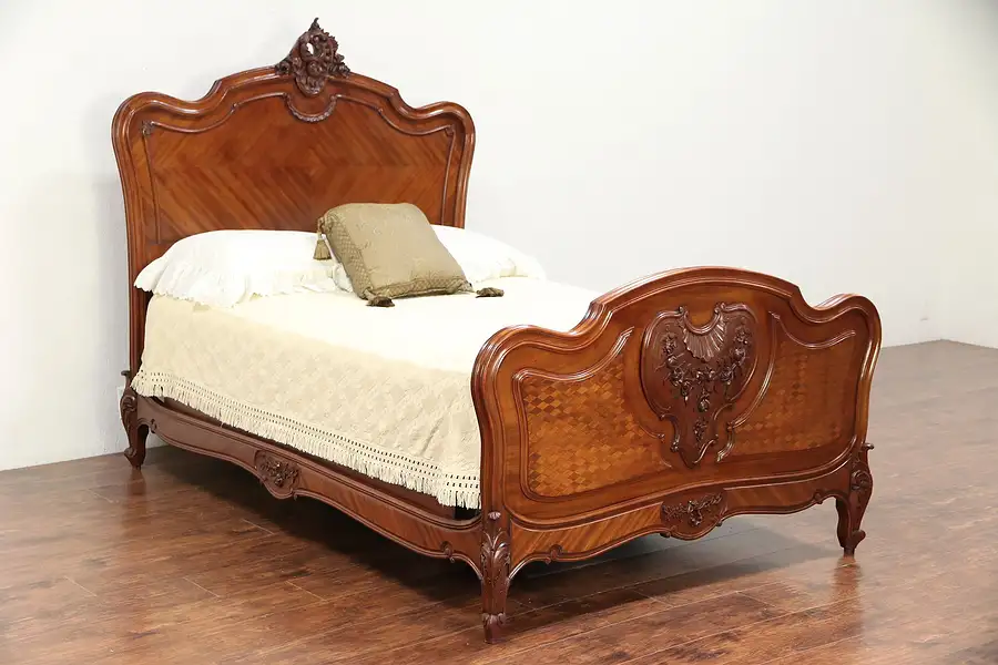Main image of French Antique Carved Mahogany Full or Double Size Bed