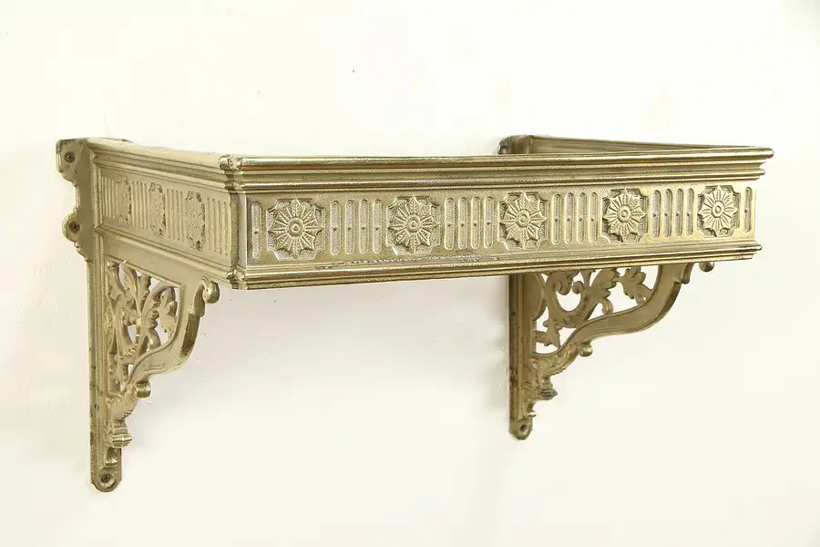 Main image of Antique Architectural Salvage Cast Brass Wall Shelf Holder