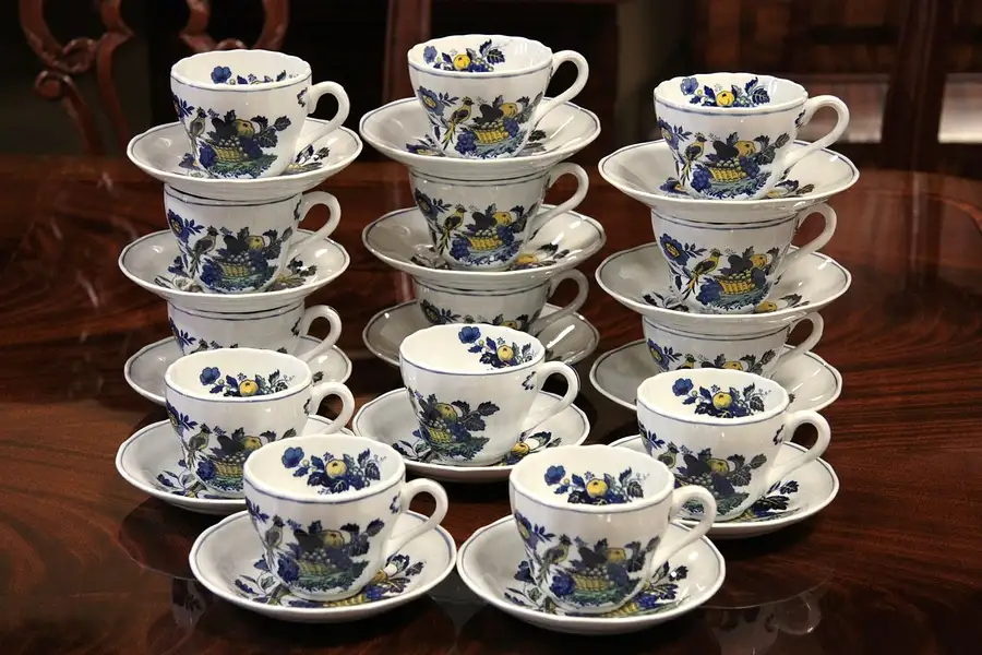 Main image of 14 Copeland Spode Blue Bird Cups and Saucers