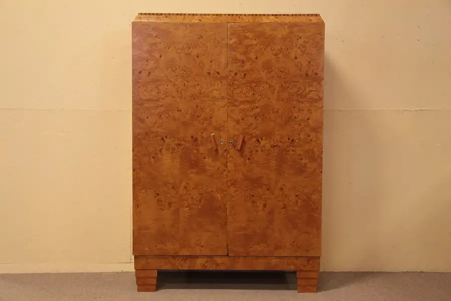 Main image of Birdseye Maple Art Deco Armoire or Wardrobe