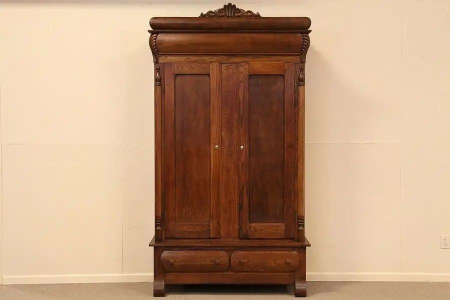 Main image of Victorian Antique Oak Armoire or Wardrobe