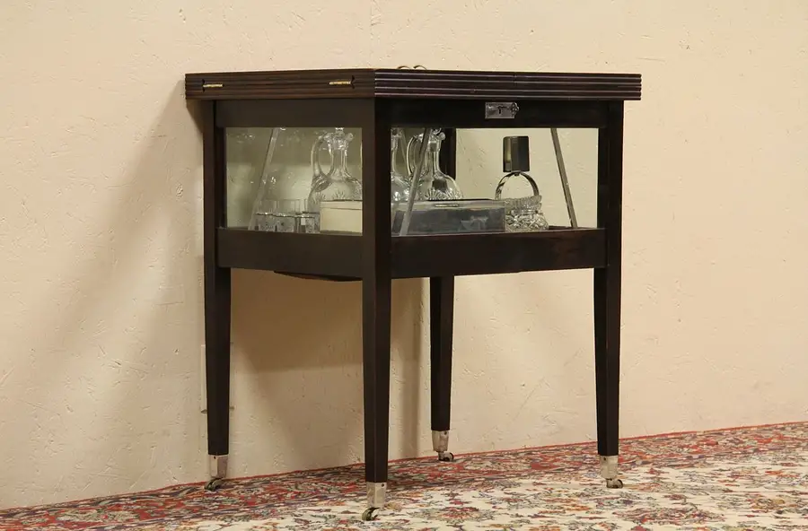 Main image of Mahogany 1910 Beverage Trolley Bar Cart, Crystal & Silver Mounts