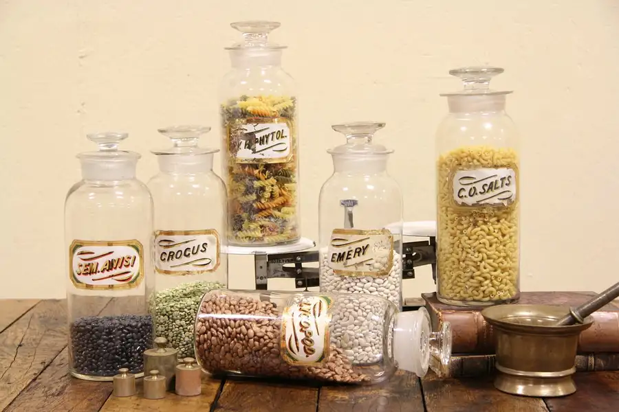 Main image of Set of 6 Apothecary Antique Pharmacy Drug Bottles