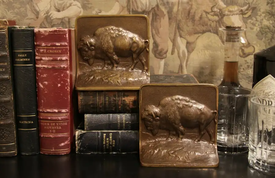 Main image of American Bison or Buffalo Pair Antique 1910 Bronze Allen Bookends