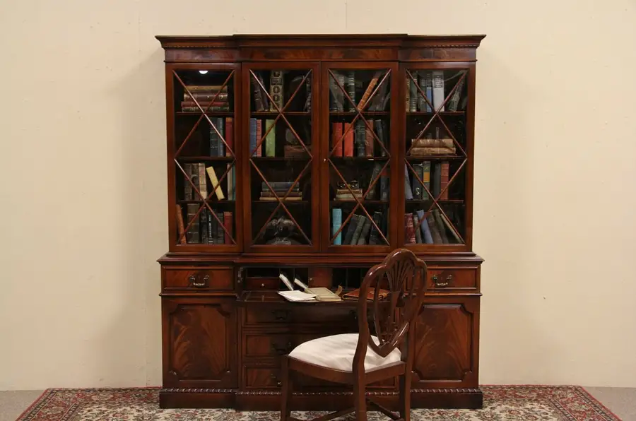 Main image of Saginaw Vintage Breakfront Bookcase or China Cabinet with Desk