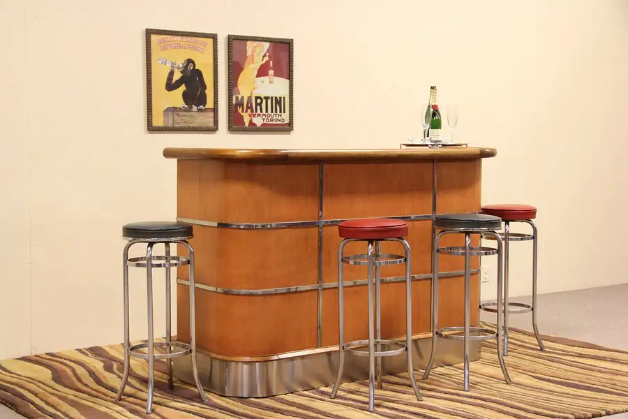 Main image of Art Deco Leitner 1940's Mahogany & Stainless Bar
