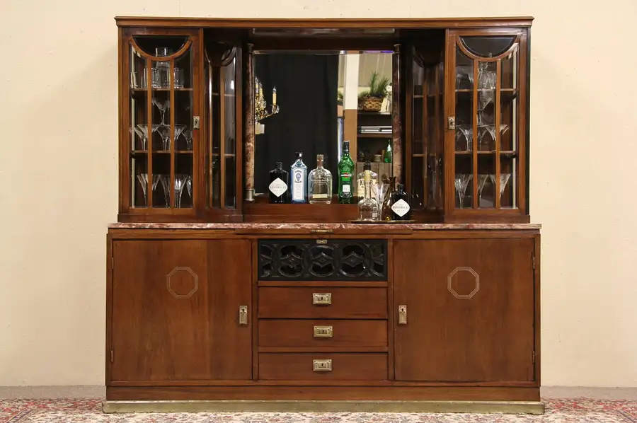 Main image of Italian 1925 Art Deco Backbar or Server, Marble & Beveled Glass