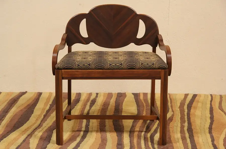 Main image of Art Deco 1935 Black Upholstered Bench or Vanity Chair