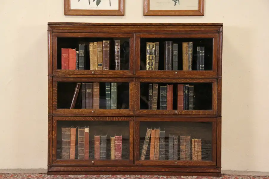 Main image of Macey Wide Stacking 6 Section Oak 1905 Antique Lawyer Bookcases, 1 of 2