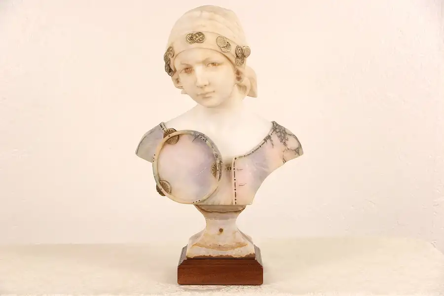 Main image of Gypsy Girl Carmen (?) Bust, Hand Carved 1880 Antique Marble Sculpture