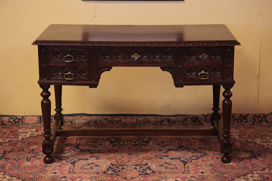 Main image of French Brittany Carved Oak Writing Desk