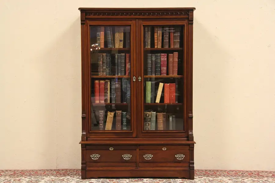 Main image of Eastlake 1870 Cherry Bookcase, Glass Doors