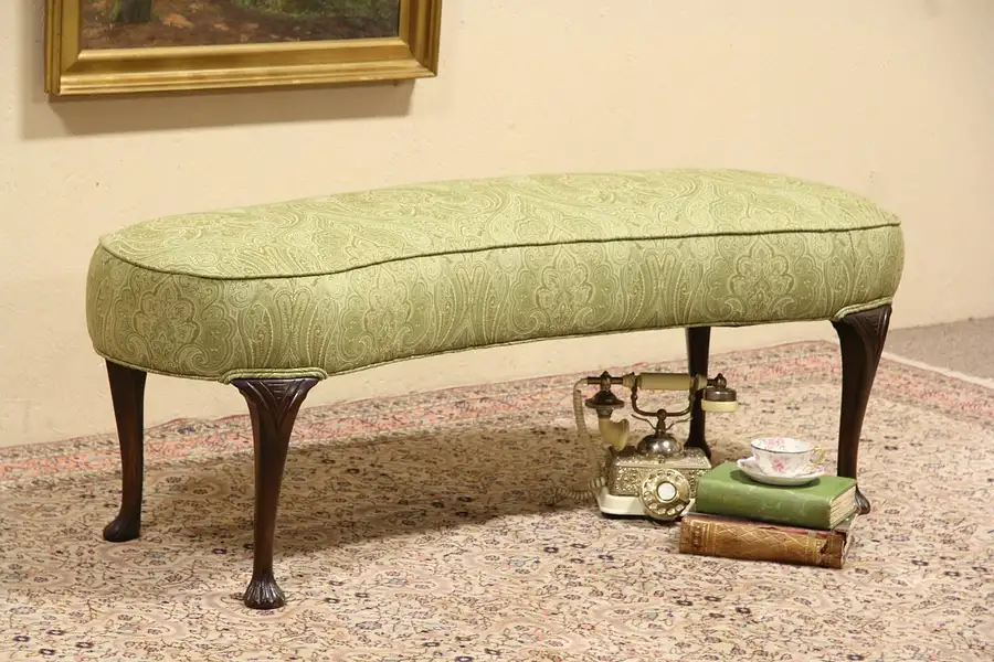 Main image of Kidney Shaped 1920's Curved Bench, Newly Upholstered