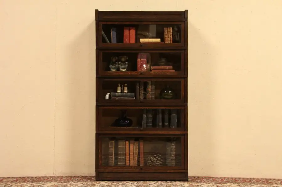 Main image of Art & Crafts Mission Oak 1905 Antique 5 Section Stacking Lawyer Bookcase