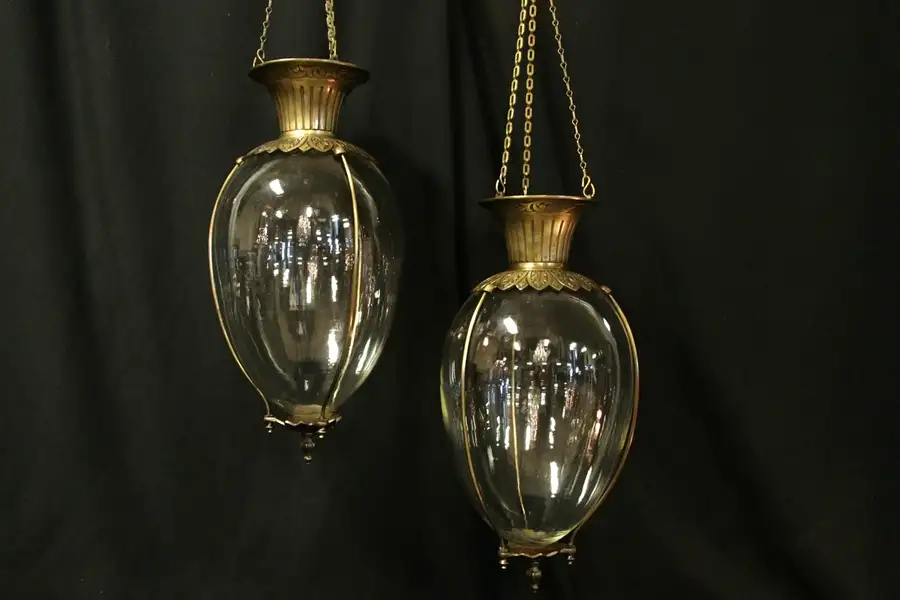 Main image of Pair 1891 Hanging Glass and Brass Apothecary Drug Store Globes