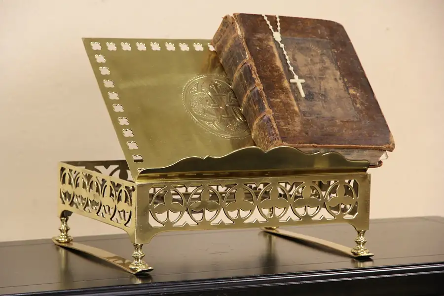 Main image of Brass Engraved 1900 Antique Adjustable Bible Book Stand