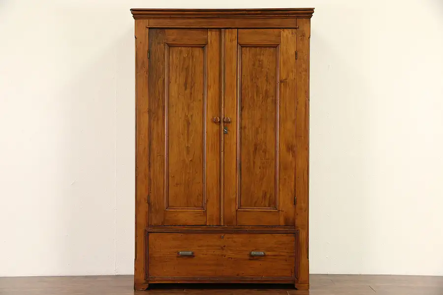 Main image of Country Pine 1890's Antique Armoire or Wardrobe, Original Lock & Hardware