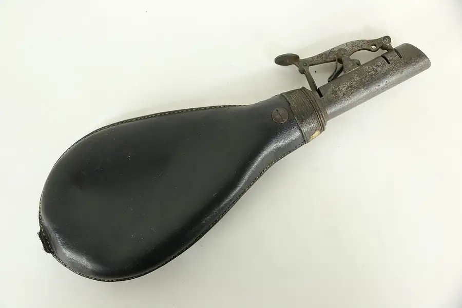 Main image of Leather & Steel 2 Position Antique 1860's Shot Flask