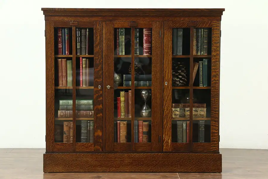 Main image of Triple Arts & Crafts Mission Oak 1905 Antique Craftsman Bookcase