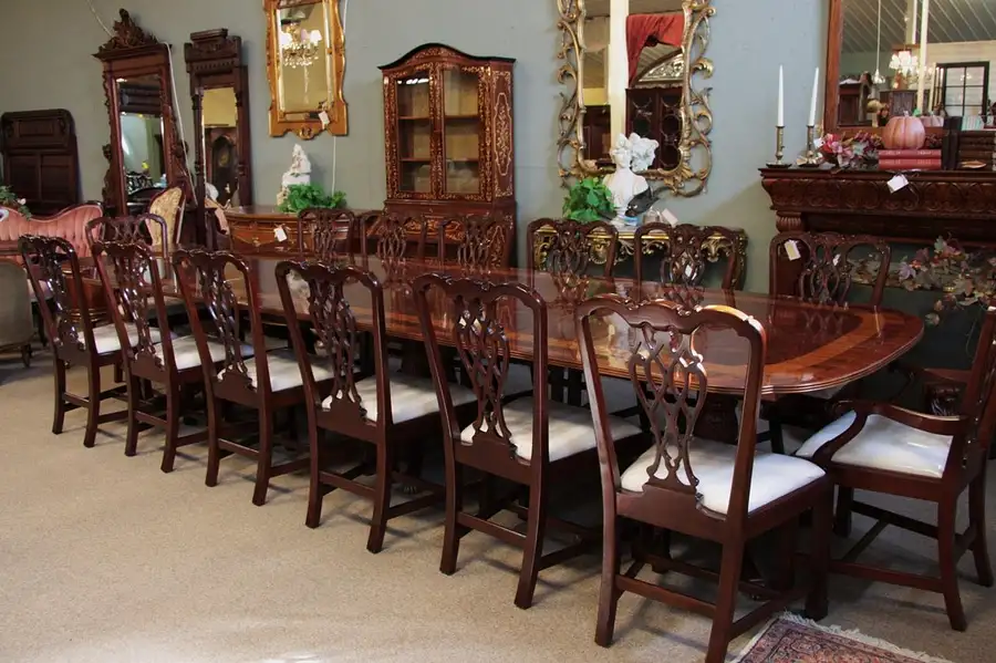 Main image of Mahogany Dining Set 13' Table 14 Chippendale Chairs
