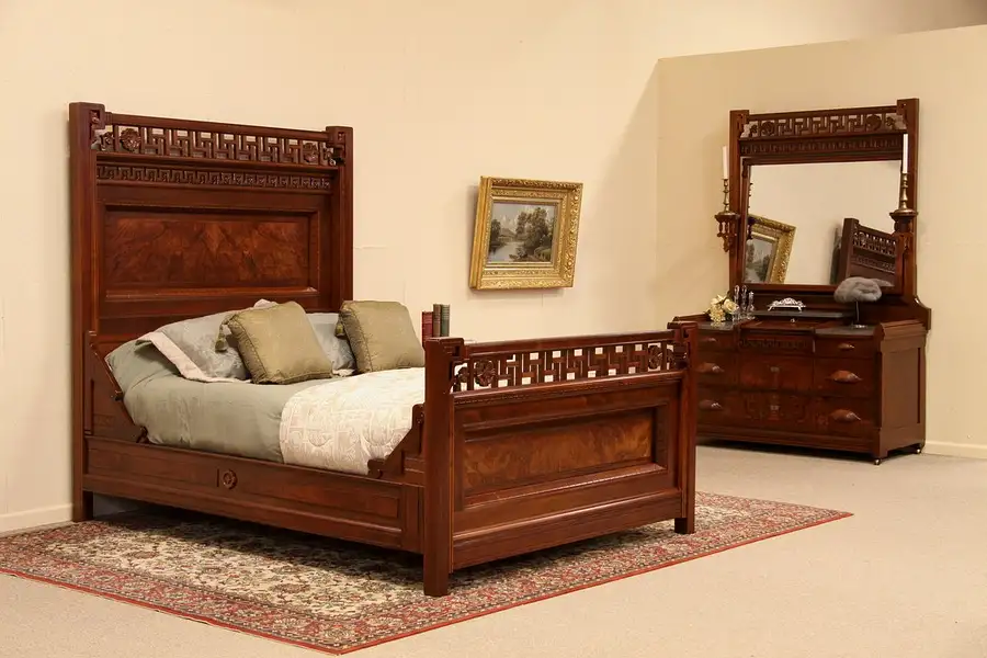 Main image of Eastlake Victorian Queen Size Antique Bedroom Set