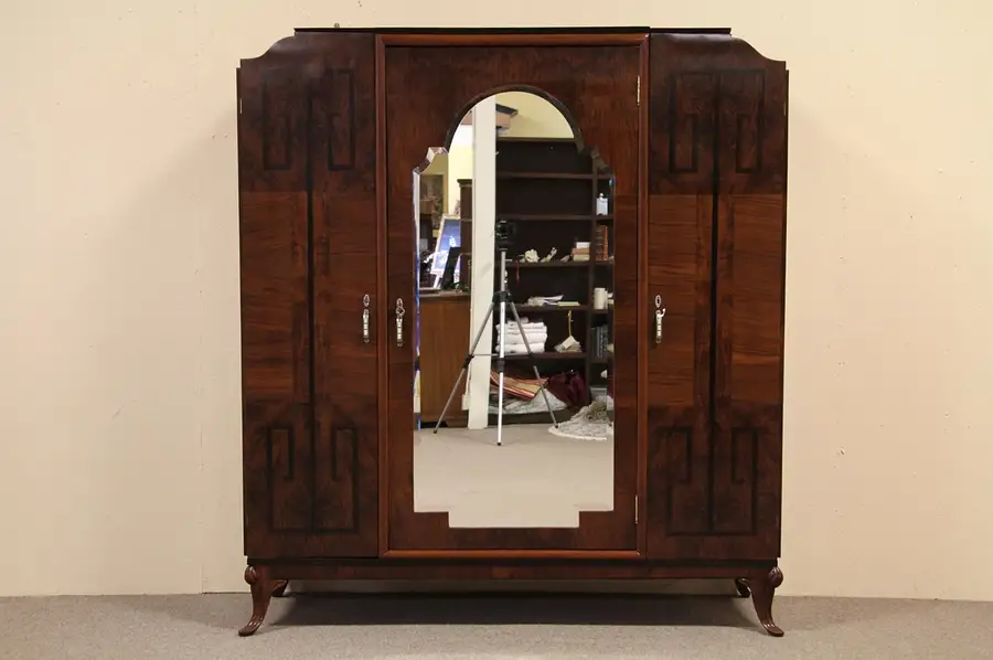 Main image of Art Deco Rosewood Triple Italian Armoire