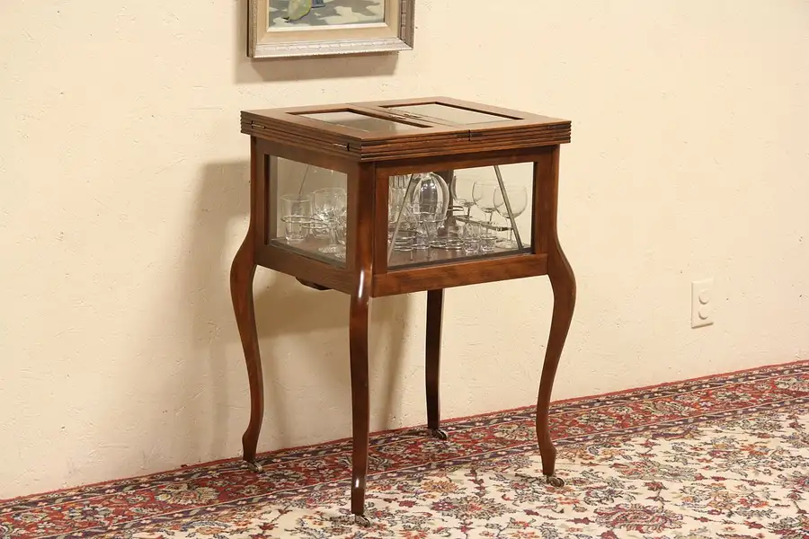 Main image of Pop Up 1925 Antique Bar Cabinet Server, Beveled Glass