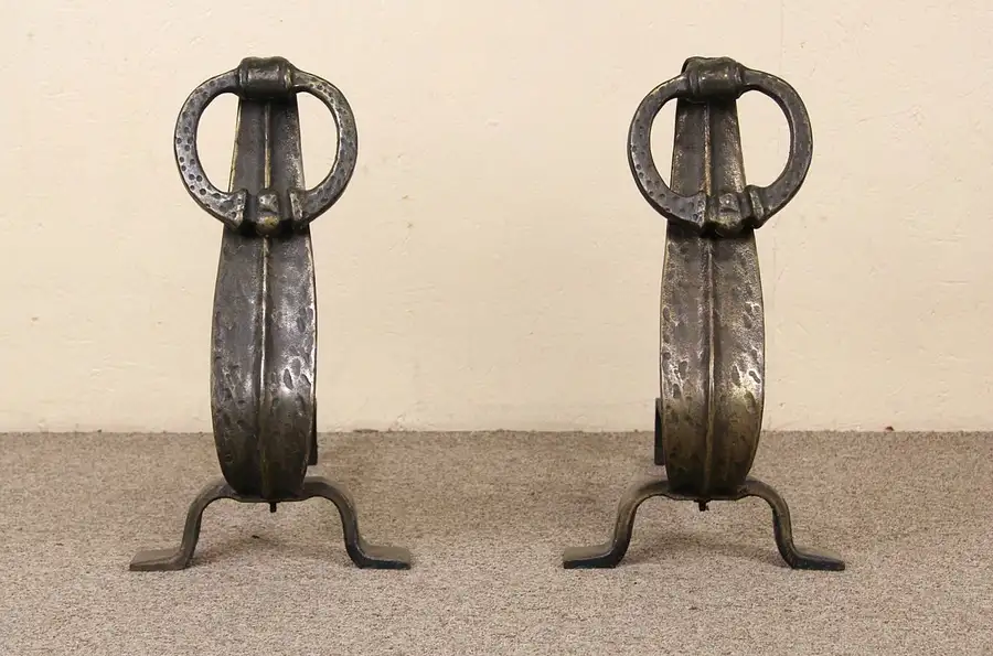 Main image of Pair of Arts & Crafts Mission 1910 Antique Fireplace Andirons