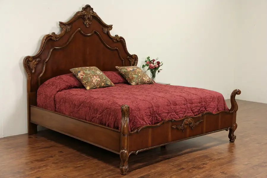Main image of King Size Carved Cherry & Mahogany Bed, 10 Years Old