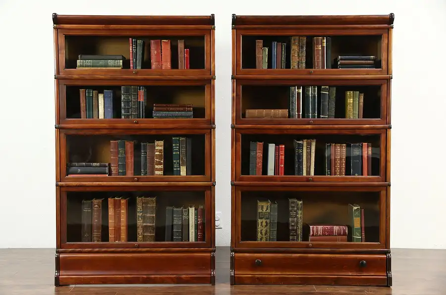 Main image of Pair of 4 Stack 1910 Antique Lawyer Bookcases All Original Signed Globe Wernicke