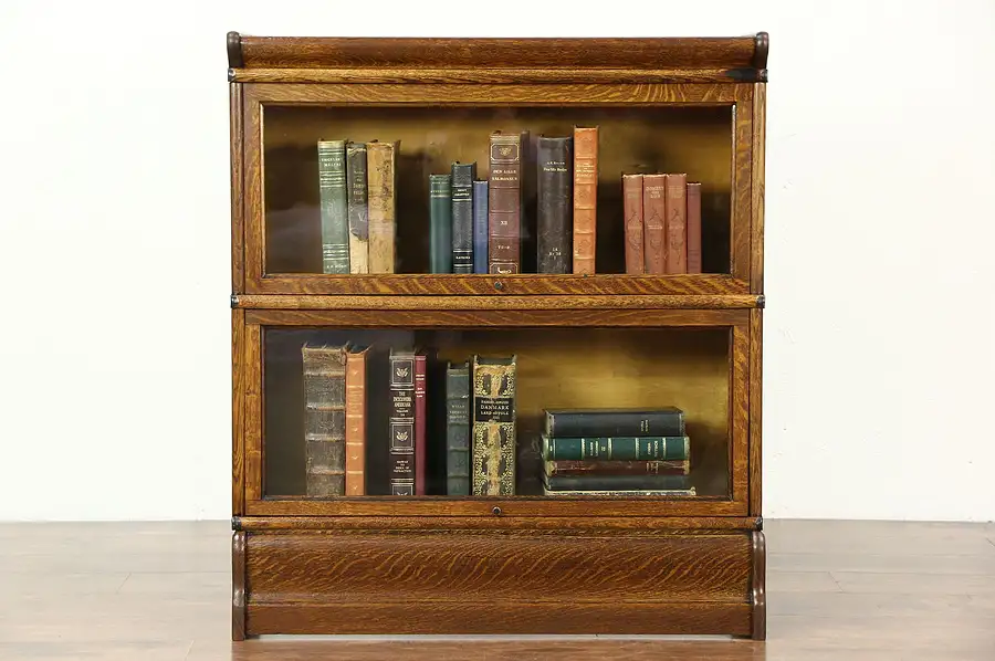 Main image of Oak 1900 Antique 2 Stack Lawyer Bookcase, Original Glass, Signed Macey