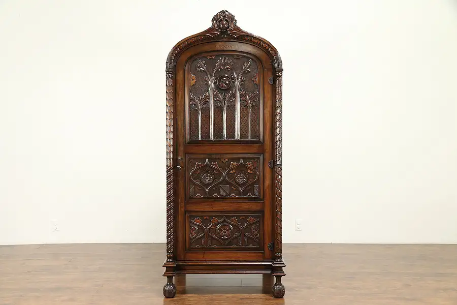 Main image of Renaissance Carved Antique Walnut Swedish Armoire, Wardrobe or Closet