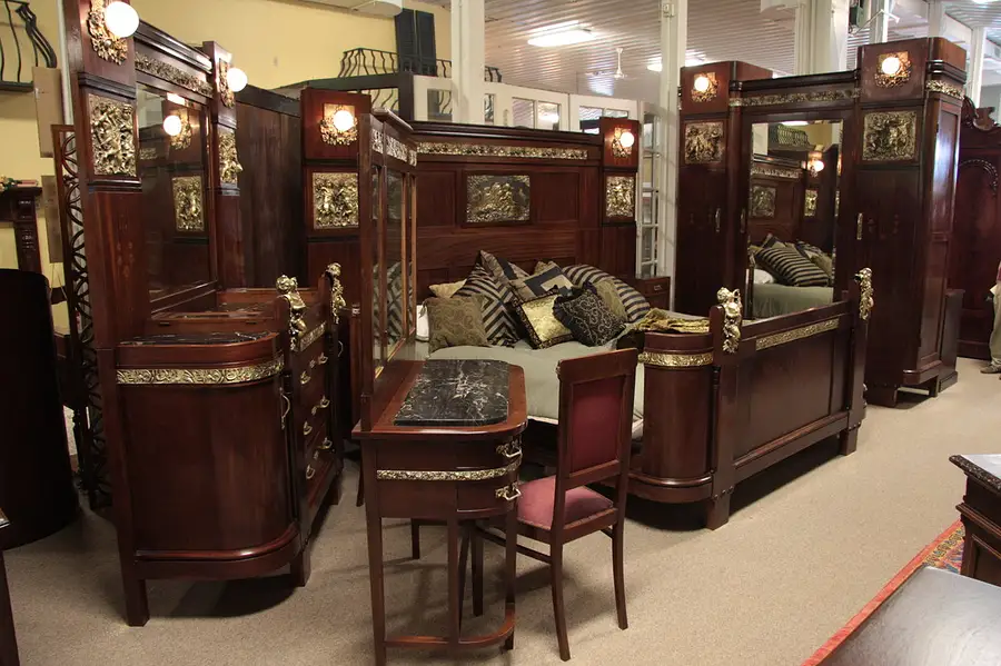 Main image of King Size Antique Bedroom Set, Bronze Putti & Marble