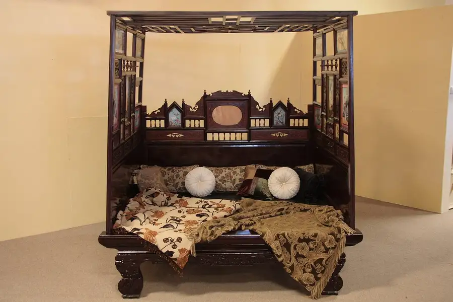 Main image of Japanese Carved Asian Wedding or Opium Bed