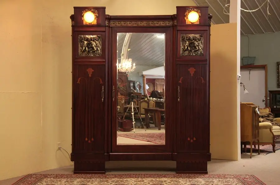 Main image of Triple Antique Armoire, Bronze Cherubs