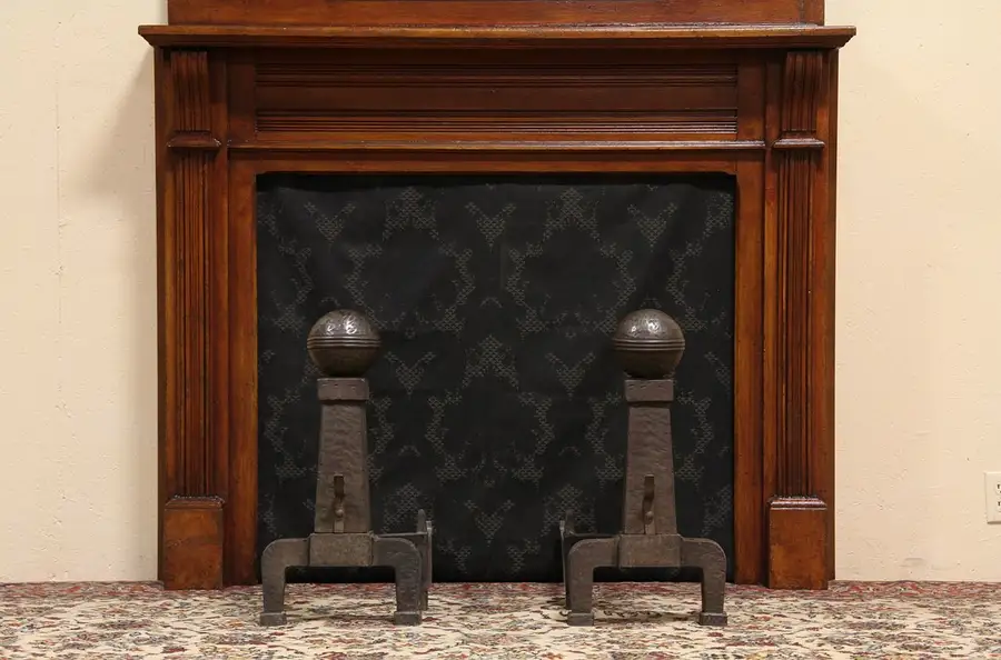 Main image of Pair of Hammered Iron Arts & Crafts Fireplace Andirons