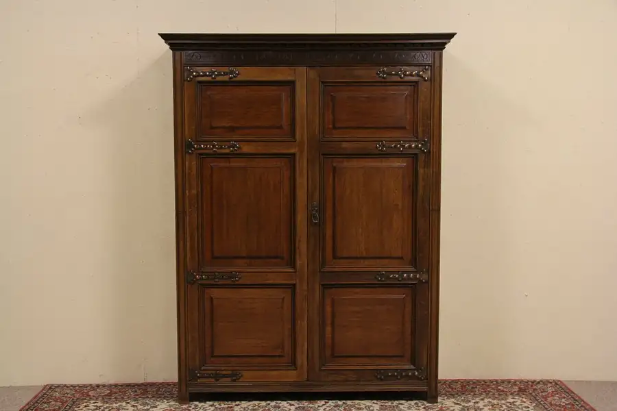 Main image of Oak 1895 Raised Panel English Armoire or Coat Closet