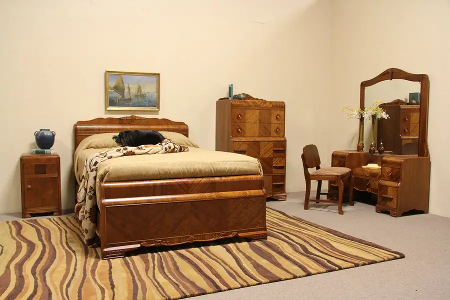 Main image of Art Deco 1935 Waterfall Full Size 4 Pc. Bedroom Set