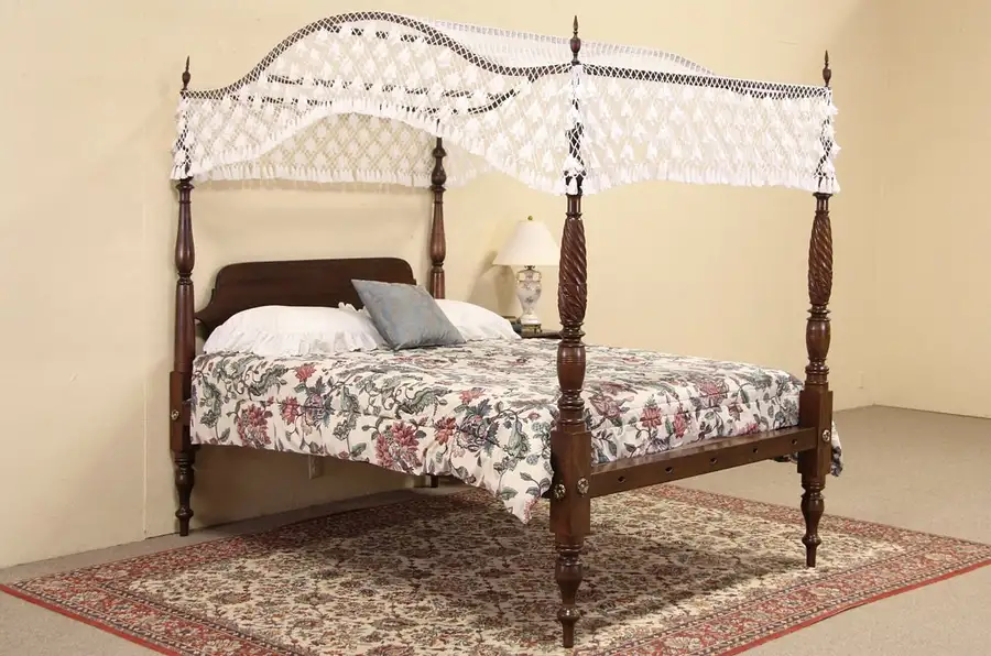 Main image of Maple 1840 Antique Queen Size Empire Poster Bed, Removable Canopy