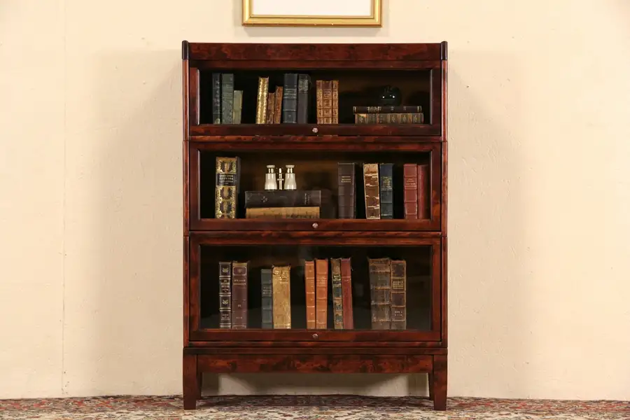 Main image of Three Stack Mahogany & Birch Antique Lawyer or Barrister Bookcase Signed Larkin