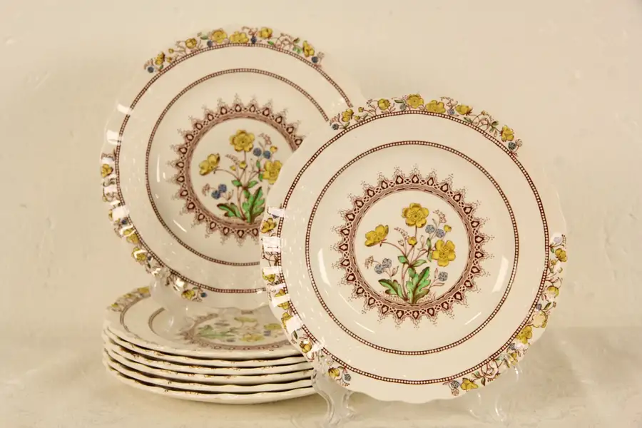 Main image of English Spode Buttercup Set of 8 Bread and Butter Plates