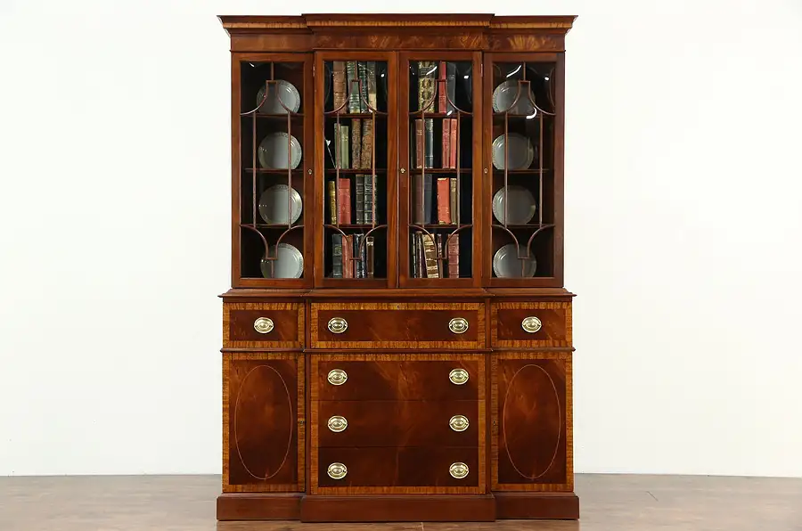 Main image of Georgian Traditional Mahogany Breakfront China Cabinet, Bookcase & Desk