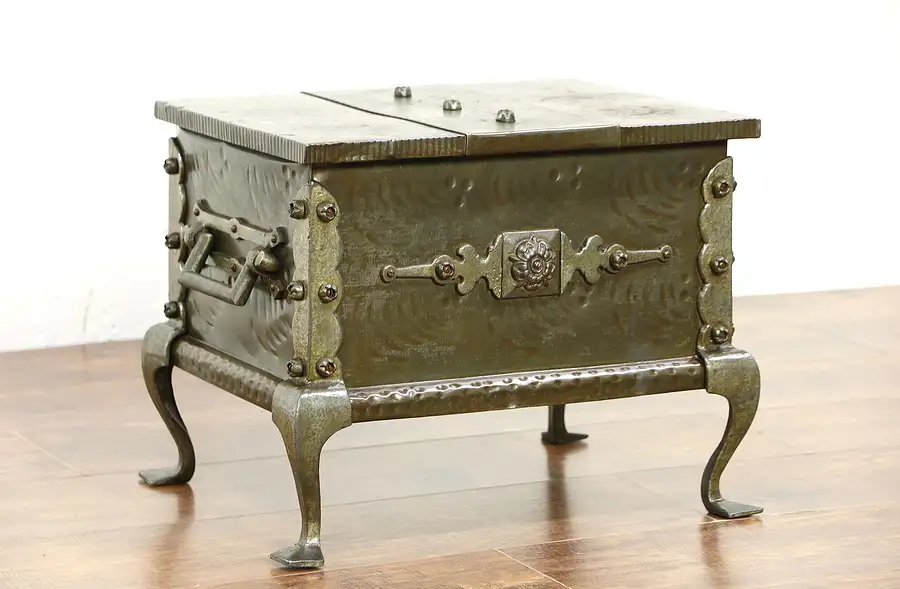 Main image of Wrought Iron 1900 Antique Treasure Chest or Box with Handles