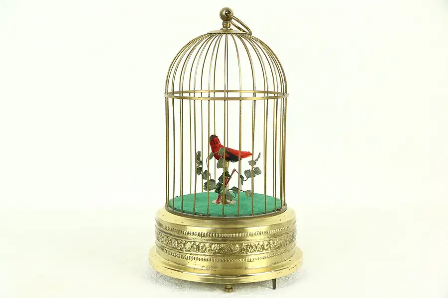 Main image of Singing Song Bird in Brass Cage, 1930's Vintage Germany